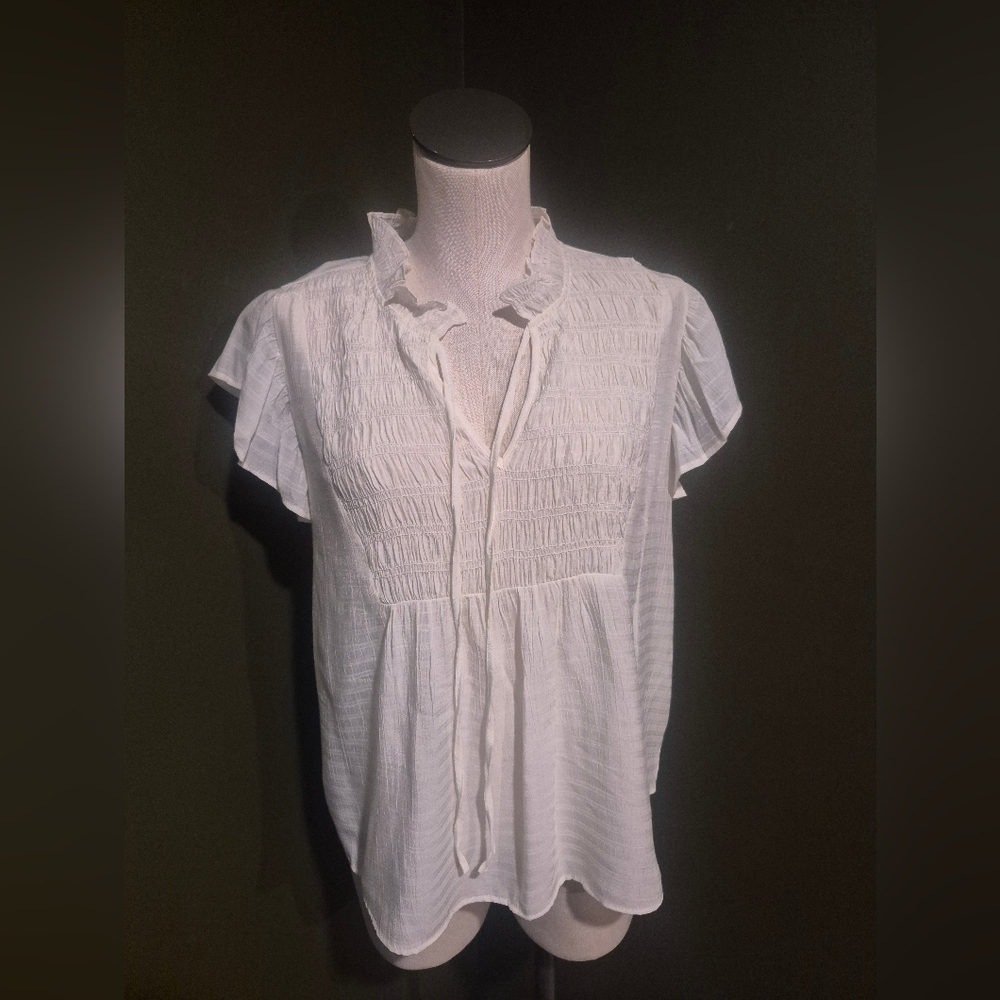 Blu Pepper White Ruffled Victorian Collar Flutter Sleeve Blouse